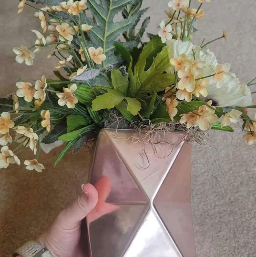 faux flower baquet with rose gold vase - Iceland poppy, primula - artificial flo
